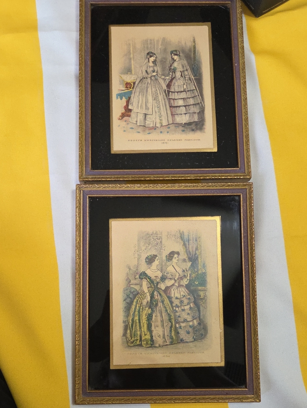 Vintage Godey's Lady's Book Victorian Fashion Plates 1851 & 1854 Framed Pair